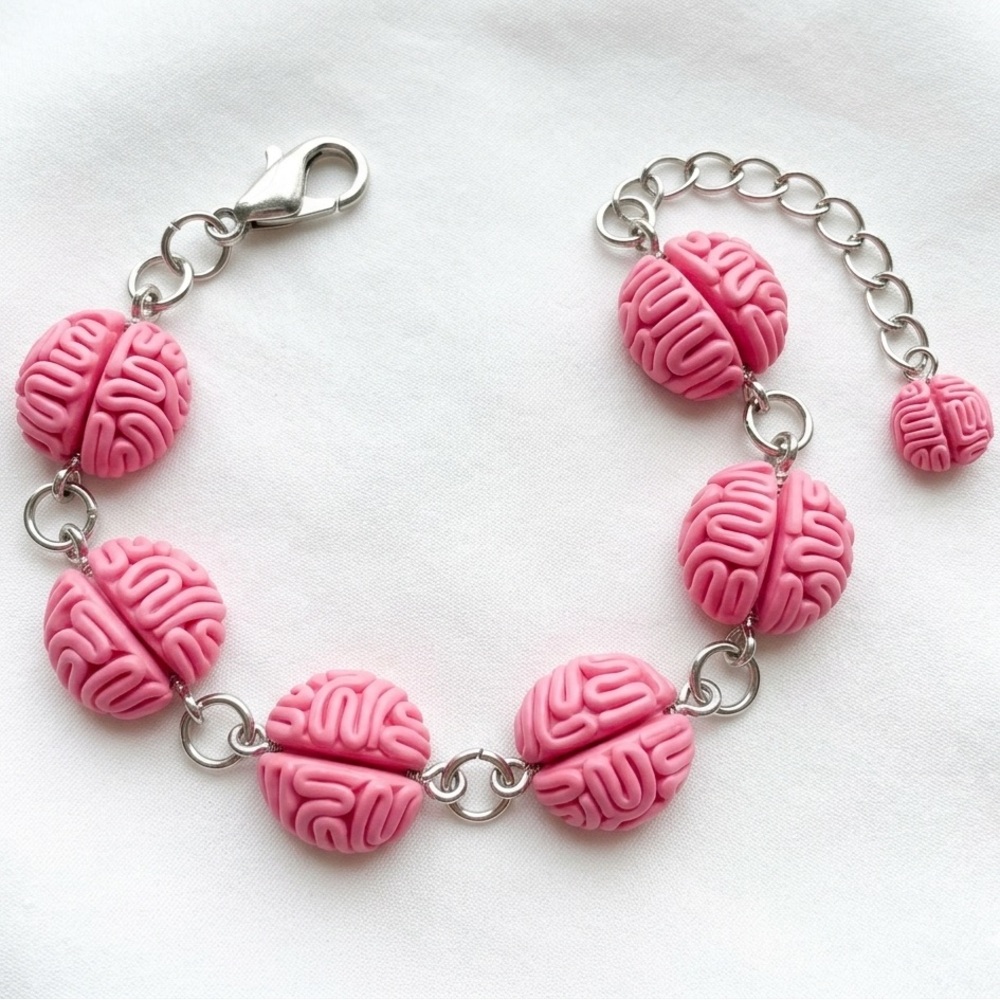 NWT Brain Charm Bracelet - Handmade - Pink